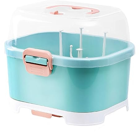 Baby Bottle Holder, Portable Large Capacity Toddler Bottles Storage Box with Lid Cover Anti-Dust Protection and Cutlery Storage Baby Bottle Drying Rack for Baby At Home Kitchen Travel Outdoors (Blue)