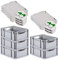 PROREGAL SuperSparSet 5x Eurobox NextGen Grip mit Scharnierdeckel und grünen Schiebeschnappverschlüssen, HxBxT 17x30x40cm, 16 L, Grau, Griffe offen, Eurobehälter, Transportbox