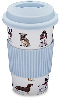 Cooksmart British Designed Travel Cup with Silicone Band | Travel Mugs for Hot Drinks Perfect for On The Go | Hot Drinks Travel Mug with Lovely Designs - Curious Dogs