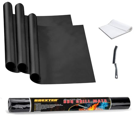 BREXTER® Pack of 4 Oven Liner, 40cm x 50cm, 0.3mm Extra Thick Teflon Oven Liners for Fan Assisted Ovens, Mats for Gas Grill Reusable, BBQ Grill Mat Suitable for Ovens