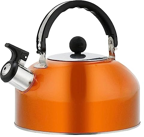 Habrur Teekessel Wasserkessel 3L Pfeifkessel Edelstahl-Herdkessel Mit Griff Tragbare Outdoor-Teekanne Für Ga-s Oder Herdküche Flötenkessel (Color : Orange, Size : 18.5 * 19cm)