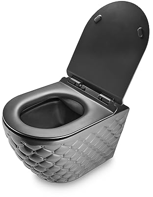 RD Luxury Inodoro colgante sin borde gris mate – Inodoro de pared de cerámica con asiento de inodoro de cierre suave, insonorización y juego completo