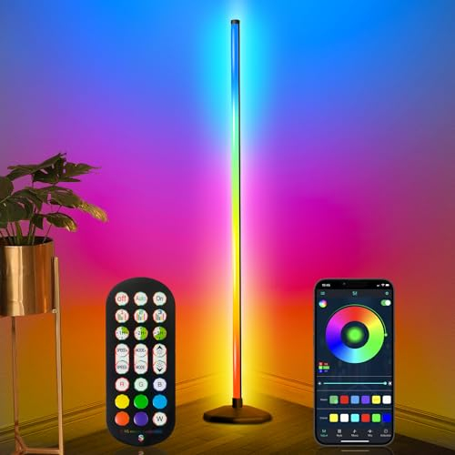 KingSom Lampadaire d'Angle LED,Lampe sur Pied RGB avec APP Contrôle et Télécommande,16 Millions Couleurs et 398+ Modes,Musique Sync et Temporisation,Lampadaire sur Pied LED pour Chambre,Salon