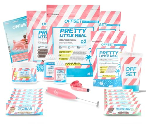 OFFSET Nutrition Abnehm Set Vanilla Mix [FÜR 50 TAGE] - inkl. ERNÄHRUNGSPLAN | Nur 250 KCAL pro Mahlzeit | Mit Abnehm Shake, Proteinriegel & Sättigungskapseln | Mahlzeitersatz