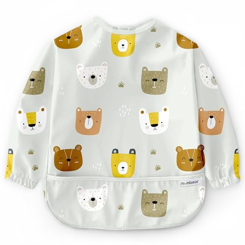 Nombear Wasserdichtes Ganzkörper Lätzchen für Baby mit Ärmeln für BLW, Beikost Baby Zubehör - Pflegeleichtes Lätzchen mit Ärmeln, Abwaschwares Ärmellätzchen, Babylatz mit Auffangschale
