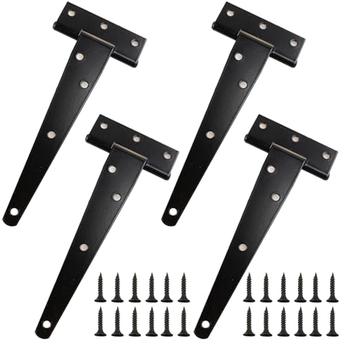 Bisagras de correa en T de 6 pulgadas, 4 bisagras de correa en T pesadas negras, bisagras de puerta para vallas de madera, puerta de patio, puertas de granero, forjadas a prueba de óxido