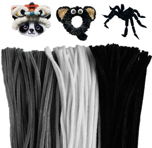 MIYUANNGKJ 300 Skt Pfeifenreiniger, Schwarz, Weiß und Grau Pfeifenputzer Biegeplüsch Basteldraht 30cm Pfeifenreiniger Chenilledraht Pfeiffendraht für Kreative DIY-Projekte und Basteldeko für Kinder