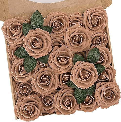 N&T NIETING Artificial Flowers, 50Pcs Faux Flowers Fake Flowers Perfect for DIY Wedding Bouquets Centerpieces Birthday Party Home Flower Arrangement Decorations, Light Brown