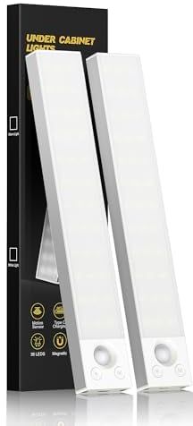 FLOWood Unterbauleuchte Küche Led 2 Stück, Schrankbeleuchtung mit Bewegungsmelder 24CM, Unterschrank Beleuchtung 1500 mAh USB Aufladbar Led Lichtleiste für Schlafzimmer, Kleiderschrank, Weiß