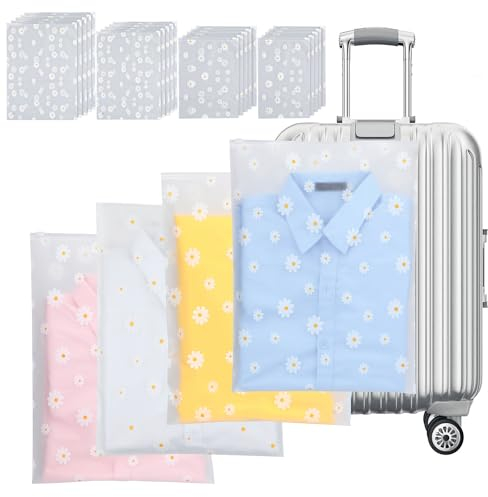 AiQInu 20 Stück Reise Kleidertaschen Organizer,Zipper Beutel,Kleidung Tüten Einpacken Aufbewahrungsbeutel,Reisetasche für Kleidung Unterwäsche Handtücher Schuhe Kosmetik(Gänseblümchen)(4 Größen)