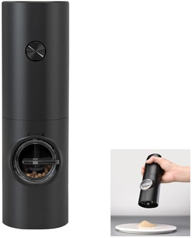 Electric Pepper and Salt Grinder Set, Adjustable Coarseness Salt and Pepper Mills One Touch Operation, Battery Powered Automatic Grinding with LED Light for BBQ Resturant Kitchen (Black)