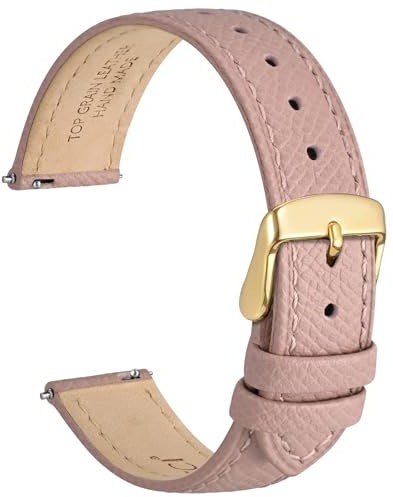 WOCCI 18mm Grace Bracelet de Montre pour Femme, Cuir de Grain Supérieur, Libération Rapide, Boucle Dorée (Rose Retro)