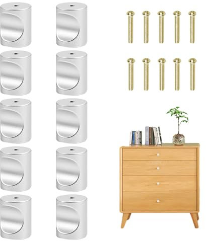 10 Stück Edelstahl Schubladenknöpfe, Konische Metall Möbelknöpfe Gebürstet Runder Einlochiger Kleiner Griff, Einloch, Aluminium mit Schrauben verschleißfest (Set B)
