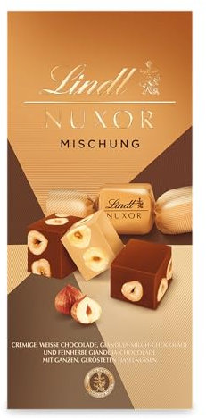 Lindt Schokolade | NUXOR Beutel Mischung | 103g | Cremige Gianduja Schokoladen-Würfel in drei Sorten mit ganzen, gerösteten Haselnüssen | Schokoladen-Geschenk