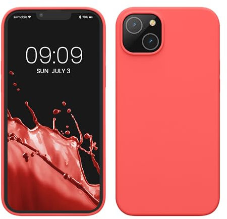 kwmobile Cover per Apple iPhone 14 Plus Custodia - Back Case per Caricatore Wireless - Antiurto e Flessibile in Silicone TPU - corallo fluorescente