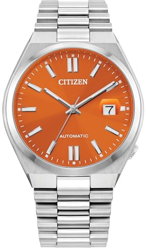Citizen Men's Automatic Tsuyosa Sport Luxury Watch, Silver-Tone Stainless Steel Bracelet, Orange Dial, 42 Hour Power Reserve, Hack Feature (Model: NJ0151-53Z)