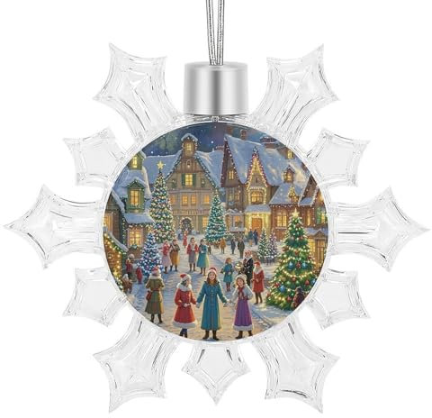 Weihnachtsbaumschmuck, Weihnachtsmotiv Stadt, bedruckte Weihnachts-Schneeflocken-Ornamente, hängende Weihnachtsbaumschmuck