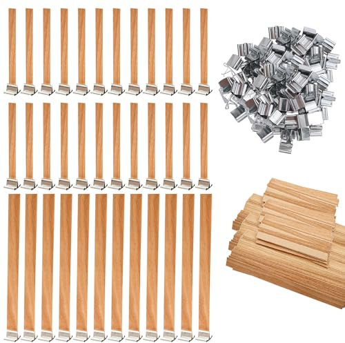 INNAL 100 Pcs Holzdochte für Kerzen, Kerzendocht aus Holz, Kerzendochte aus Holz, Holz Kerze Docht, mit 50 Basis, Kerzen Machen Holzdocht für DIY Kerzenherstellung Handwerk Umweltfreundlich Rauchfreie