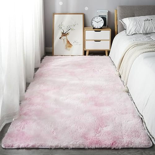 Homesally Shaggy Hochflor Teppich Flauschig rutschfest Waschbar Moderne Deko Teppich für Schlafzimmer, Wohnzimmer,Pink #1,40cm×60cm