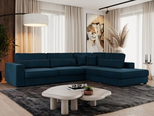 MKS MEBLE Ecksofa Sofa L-Form Dunkelblau Velvet, Wohnlandschaft L-Form, Couch L Form, Sofagarnitur Couchgarnitur Polsterecke, Breite: 316 cm - Savona L - Dunkelblau Velvet - Rechts