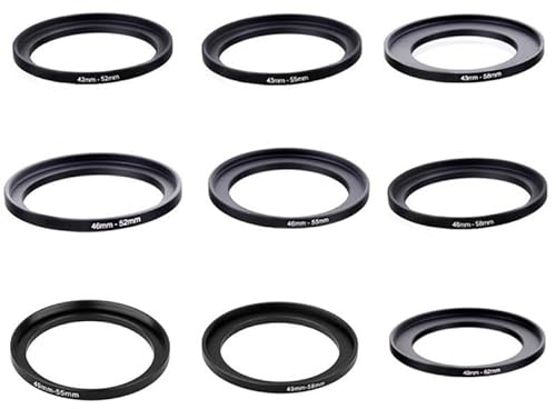 10 Stück 37–46 43–52 43–55 43–58 46–52 46–55 46–58 49–55 49–58 49–62 mm Metall-Step-Up-Ringe Objektiv-Adapter-Filter-Set(10pcs 43-52mm)