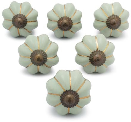 Ajuny Lot de 6 Boutons Décoratifs en Céramique Peints à la Main Vert Pastel pour Placard Tiroir et Meubles pour Armoires de Cuisine Salle de Bain Commode Finition Brillante Motif Citrouille