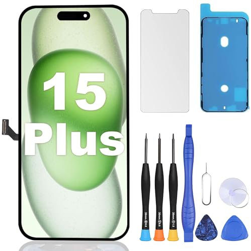 ZOETEC Bildschirm-Ersatz für iPhone 15 Plus Display 6,7 Zoll Full HD Retina LCD COF Touchscreen Digitizer Rahmen Montage mit Reparaturwerkzeug-Kits, wasserdichter Klebstoff, gehärtetes Glas