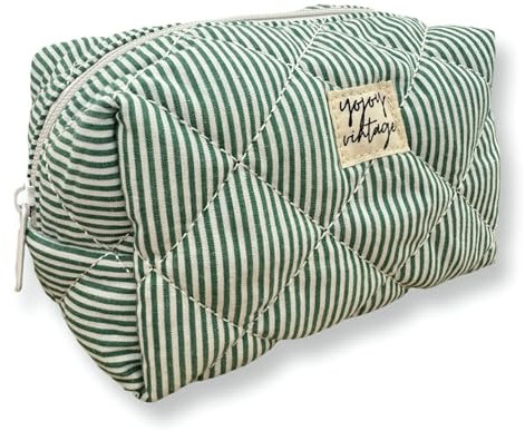 YOJOY Trousse de Toilette Femme, Trousse Maquillage, Trousse de Toilette de Voyage pour Hommes et femmes, Pochette Maquillage en Coton matelassé, accessoires de voyage, Organisateur maquillage (VERTE)