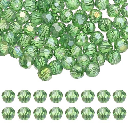 PATIKIL 10mm Round Crystal Beads, 100 Pcs Glass Faceted Ball Beads Loose Spacer Bead for Jewelry Making Bracelet Necklace Earrings Wind Chimes Craft, Grass Green