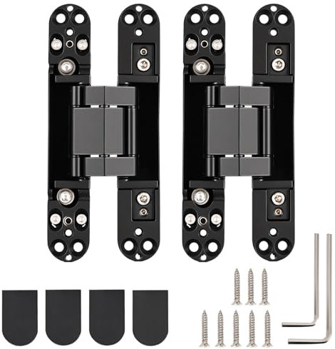 HBL' 2 Pack 6 Inch Black Hidden Door Hinges, Heavy Duty Hidden Hinges for Doors, 3-Way Adjustable to Bulid Secret Bookcase/Bifold/Swing Door