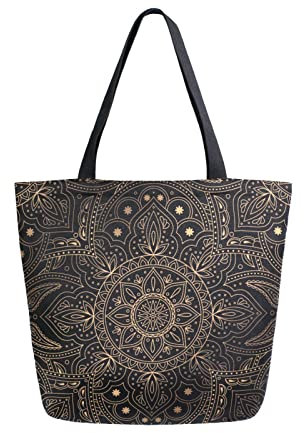 Strandtasche Goldenes Mandala Lotus Boho Einkaufsbeutel Robust Shopping Bag Wiederverwendbar Alltagstasche Für Reisen Strand Picknick