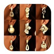 MILACOLATO 9Paar Statement Ohrringes Clip Gold Damen Set Ohrclips Non Pierced No Piercing Clip Earrings Hängend 14K Vergoldete Goldene Groß Vintage Ohrring für Frauen GB