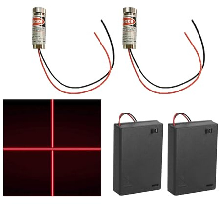 2 Stk Fokussierbare Lasermodul Kreuzlaser Fokus Einstellbar Laser | Rot Laserlinie3-5V 650nm mit Kunststoff Linsen+AABatteriehalter,verwendet für Korrektur und Ausrichtung von Industriegebäuden