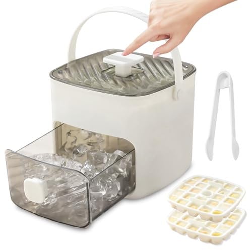 Easy Press Ice Cube Maker with Lid, Ice Bin and Tongs, Reusable 48-Cube Ice Tray Storage Box, Food-Grade PP, Quick-Release Ice Cube Mould for Parties, Bars, and Freezer Use