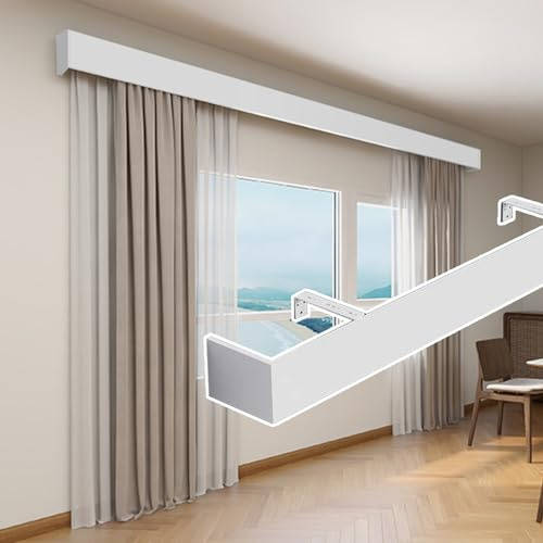 Vibeo Aluminum Alloy Window Cornice Box, Wall Mount Curtain Pelmet Without Tracks, Blackout Curtain Pelmet Panel Cover, Cuttable Curtain Rod Cover(370cm(12.1ft))