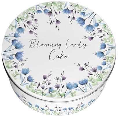 Purely Home Blooming Lovely Large Cake Tin - Blue & Purple Floral Homeware Gifts Round Metal Storage Container for Baking 23 x 10cm