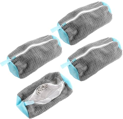 VIDETOL Lot de 4 sacs à chaussures, pour machine à laver, avec mousse de nettoyage à 360 °, gris, pour machine à laver et sèche-linge