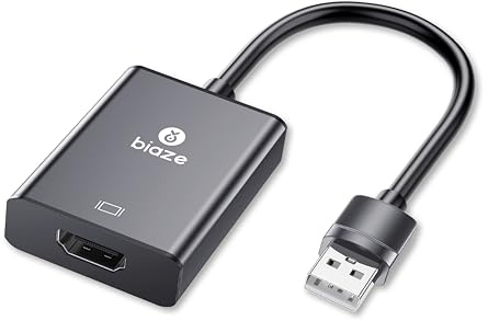 biaze ZH205 USB zu HDMI Adapter, 1080P@60Hz HDR für Laptop/PC/TV/Monitor/Projektor, Plug and Play, HD Audio Video Übertragung, Kompatibel mit Windows/Mac