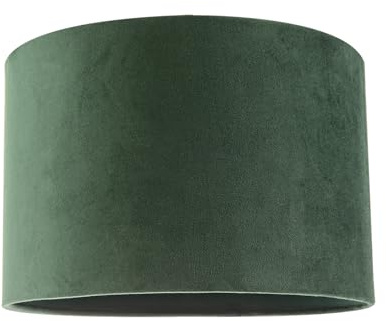 Designer Soft Velvet Forest Green Fabric Round 30cm Drum Lamp Shade | for Lounge Bedroom Dining Room etc | Inner Cotton Lining by Happy Homewares