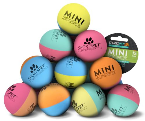 SPORTSPET Mini Bounce Dog Balls for Puppies, PACK OF 15 (45mm) | Small Rubber Dog Ball, Fetch Toy for Puppies, soft dog ball, dog rubber balls, balls for dogs, toy balls for dogs