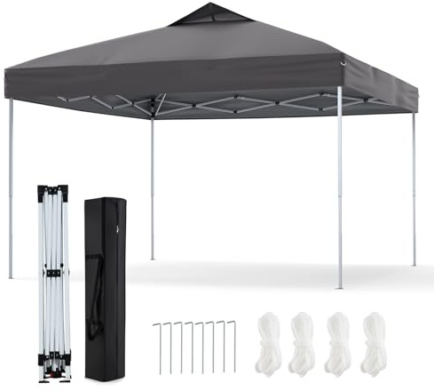 RELAX4LIFE Faltpavillon 3 x 3 m, Pop Up Pavillon Höhenverstellbar Stabil Wasserdicht UV Schutz 50+, Gartenpavillon mit Tragetasche, Partyzelt Gartenzelt für Outdoor Markt Garten Hof (Grau)