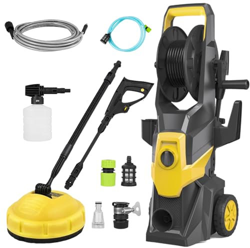 2200W Powerful Electric Pressure Washer Deals, pressure: max. 150 bar, flow rate: 450L/h, area: 20 m²/h, water filter, weight: 7.0 kg, high-pressure gun, for Car, Home, Patio and Garden Furniture