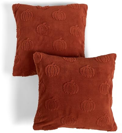 OHS Autumn Cushion Covers 45 x 45 Set of 2, Halloween Decor Tufted Pumpkin Cushions Square Soft Comfy Throw Pillow Covers with Invisible Zipper for Bedroom Living Room Thanksgiving Decor, Rust