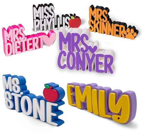 UIDMEN Personalized 3D Name Plates for Desk, Custom Teacher Name Sign, Teacher Desk Plaque, Back-To-School Nameplate from Kids to Teacher, Teacher Door Sign,Teacher Appreciation Gifts, Principal Gifts