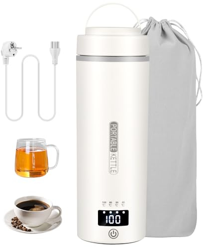 Bollitore Portatile, Diealles Shine 550 ML Bollitore Elettrico Portatile, 4-Temperatura Regolabile Bollitores da Viaggio Piccolo, Bollitores a Batteria in Acciaio Inox 316 per Latte per Tè Caffè