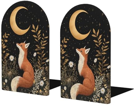 Lot de 2 serre-livres en bois pour étagères Motif renard rouge