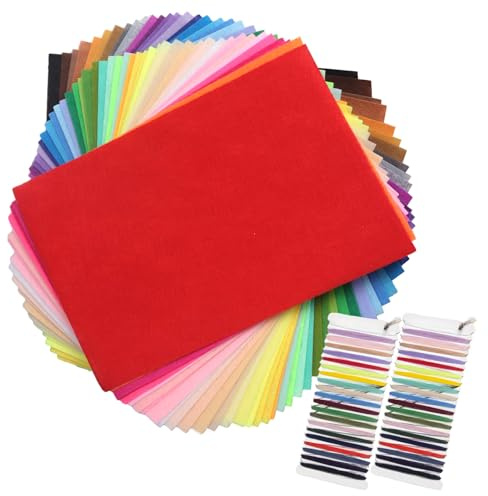Felt Fabric Sheets, 50 Pcs Coloured Fabrics, DIY Craftwork Sewing Patchwork Polyester, 20cm x 30cm A4 Felt Sheets for Crafting, Assorted Squares for Craft and Sewing, Girl Boy Kid