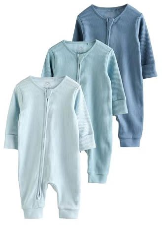 NEXT Baby Jungen Fußlose Babyschlafanzüge mit Zweiwege-RV, 3er-Pack Blau Numeric_56