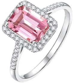 Beydodo Fedi nuziali in oro bianco 375 singolo, da donna con tormalina rosa da 1,4 carati e diamanti, fedi nuziali, anniversari, matrimoni, senza nichel, misura 64 (20,4)