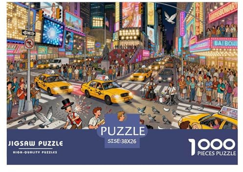 New York Times Square Neon Night Wooden Jigsaw Puzzle Waterproof 1000 Piece Puzzles for Adults Gifts Fun Challenging Games